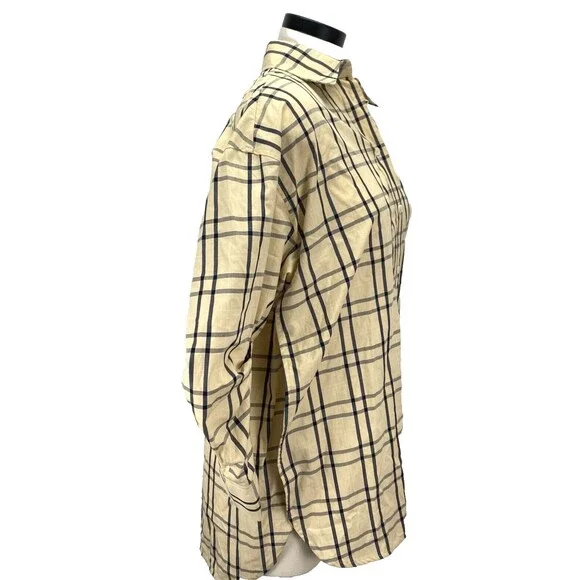 Zara Womens S (44" Bust) Plaid Oversized Shirt Open Back Side Vents Roll Tab Slv - Picture 4 of 13